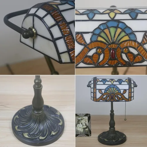 Vista 4 de Desk lamp Bankers Lamp Green, Antique Table, Vintage Glass Retro with Pull E27 Bedside Office Light for Livingroom,B Reading