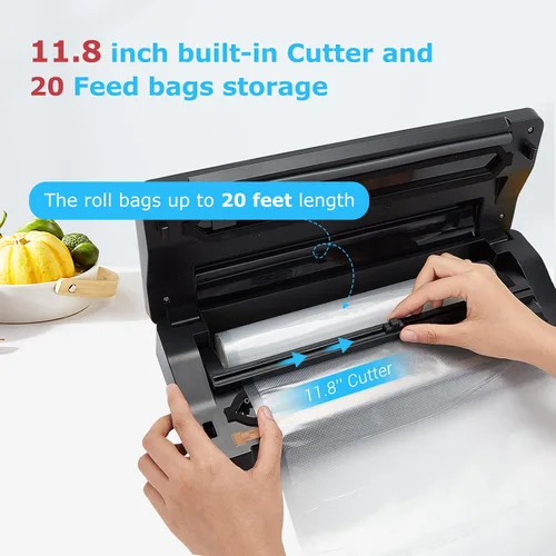 Vista 2 de Máquina selladora al vacío con 55 bolsas selladoras de alimentos de 8 x 12 pulgadas y rollo al vacío de 11 x 118 pulgadas, máquina de sellado al