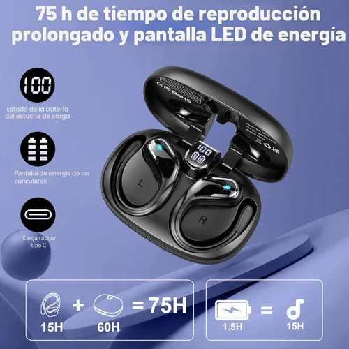 Vista 5 de Ltinist Auriculares inalámbricos, auriculares Bluetooth 5.4 deportivos de 75 horas, auriculares Bluetooth 2026, graves profundos sobre los oídos