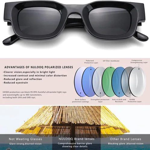 Vista 5 de NULOOQ Aesthetic Thick Frame Rectangle Polarized Sunglasses for Women Men Trendy Chunky Small Square Sunglasses