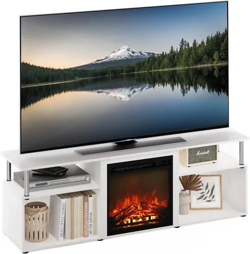 Vista 12 de Furinno Jensen Soporte de Centro de Entretenimiento con Chimenea para TV de hasta 55 Pulgadas, Americano, Eléctrico con Cable, Ajustable