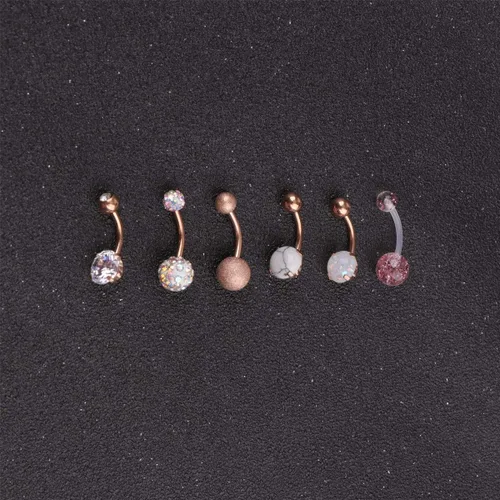 Vista 4 de CZCCZC - Piercing para ombligo de acero inoxidable 14G, piedra de mármol, para mujer y niña Anillos de ombligo de piedra mezclada natural Joyería