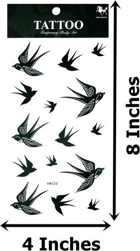 Vista 2 de NipitShop - 1 hoja temporal de tatuajes de pájaros negros pequeños, impermeables, extraíbles, tatuajes artísticos