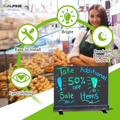 Vista 6 de Alpine Industries Tablero de mensajes borrable LED intermitente con panel de escritura acrílico y soporte (12 x 16 pulgadas)