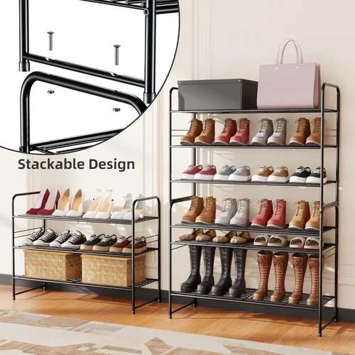 Vista 3 de SUFAUY - Estante para zapatos de 3 niveles, organizador de zapatos de metal para armario de 83.8 cm de ancho, estante resistente, apilable