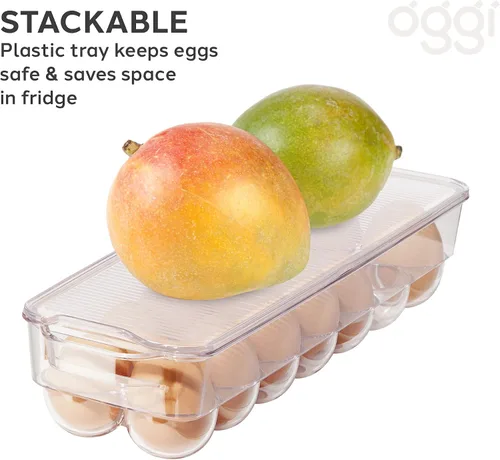 Vista 6 de OGGI Soporte apilable para huevos cubierto, organización de cocina, organizador de refrigerador, almacenamiento de alimentos, contenedores