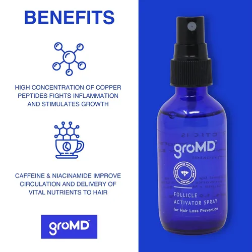 Vista 6 de GroMD Folículo activador en aerosol y champú estimulante del crecimiento del cabello y acondicionador – Biotina, aceite de argán, péptidos de cobre