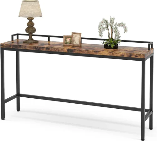 Vista 8 de Tribesigns Mesa de sofá extra larga de 70.9 pulgadas, mesa consola estrecha detrás del sofá, mesa de entrada industrial rústica para sala de estar