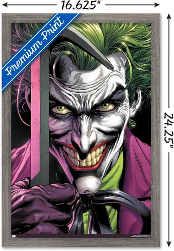 Vista 3 de Trends International DC Comics The Joker - Póster de pared con barra de palanca, 22.4 pulgadas de largo x 14.7 W, versión enmarcada de madera