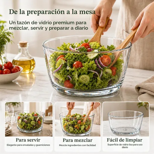 Vista 6 de Ensalada de cristal grande de 5.2 cuartos de galón con tapa de Rosa
