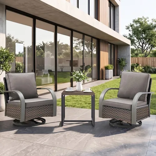 Vista 7 de Rilyson 3 Seat Outdoor Wicker Couch, Rattan Patio Sofa with Grey Cushions Brown/Grey