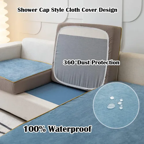 Vista 7 de vctops Funda de pana impermeable para sofá de 1/2/3 cojines, suave y antideslizante en forma de L, color liso, protector de muebles para niños, Azul