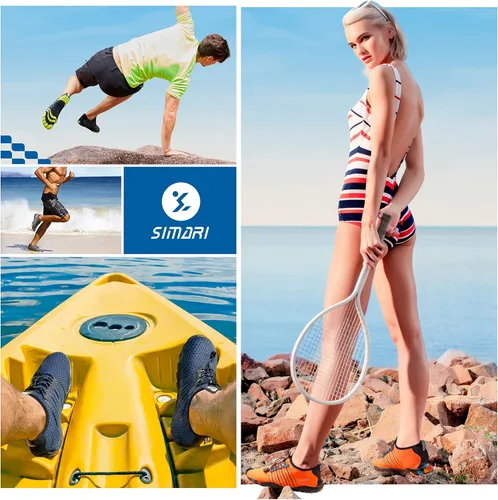 Vista 8 de Simari Zapatos de agua para mujer, hombre, natación, playa, piscina, deportes acuáticos, secado rápido, estilo descalzo, buceo, surf y caminar