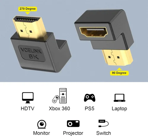 Vista 6 de VCELINK Adaptadores HDMI de ángulo recto, 8K HDMI para HDTV Switch Laptop