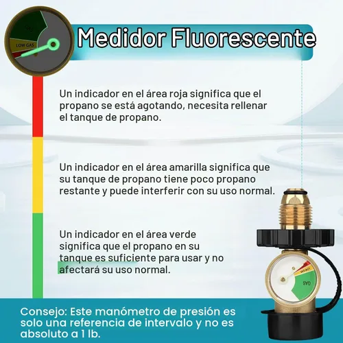 Vista 4 de Adaptador de Tanque de Propano de 100 lb, Medidor de Propano para Tanque de Propano de 100 lb, Adaptador de Tanque de Propano Pol a Qcc1 de Ajuste 1