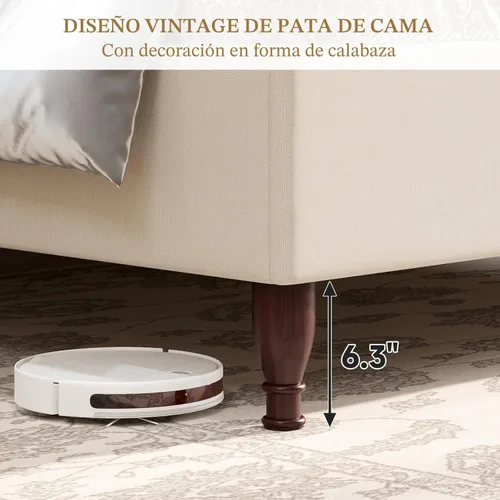 Vista 6 de koorlian Marco de Cama Tamaño Completo Cama Plataforma Tapizada con Cabecera Alta de 51" Wingback, Tela Suave, Estilo Retro Simple Cama Plataforma