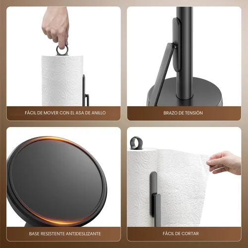 Vista 6 de theaoo Toallero de papel de acero inoxidable resistente con brazo de tensión, fácil de rasgar con una sola mano, moderno dispensador de encimera