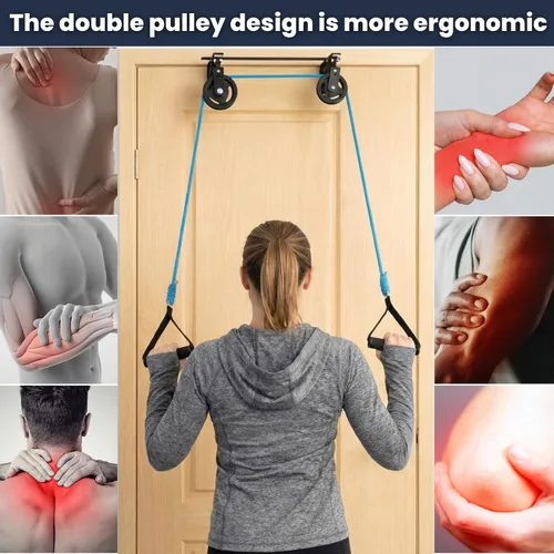 Vista 6 de Poleas para rehabilitación de hombros Sistema de terapia física doble sobre la puerta, dispositivo de entrenamiento de doble brazo con rodamientos