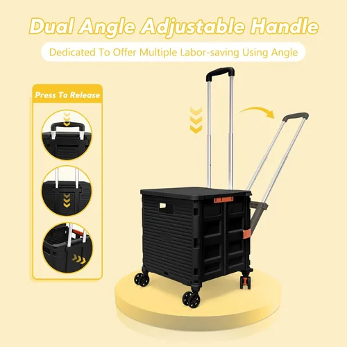 Vista 3 de Carrito plegable con ruedas giratorias, tapa magnética extendida, mango telescópico, ángulo ajustable para transportes, comestibles, oficina Negro