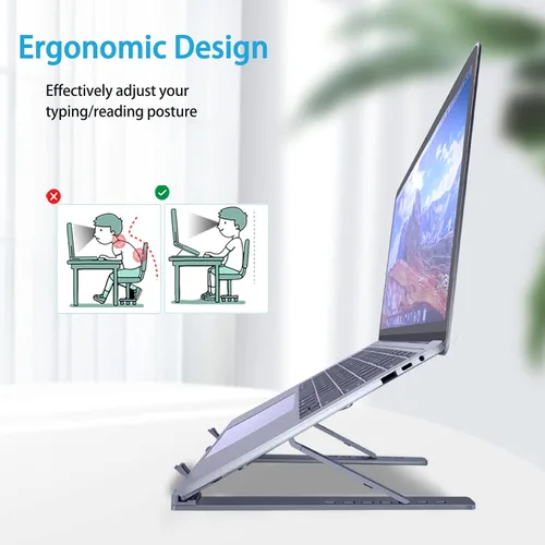 Vista 5 de Soporte portátil para computadora portátil, accesorios para laptop, ajustable, ventilado, ergonómico, de aluminio, para laptop, compatible