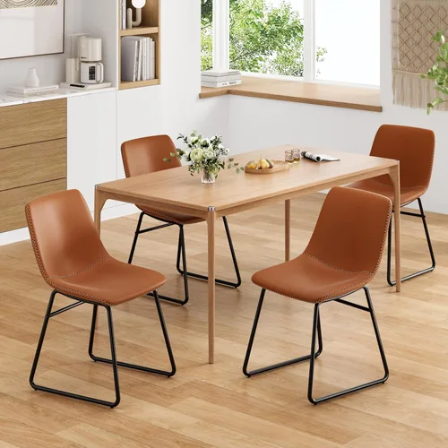 Vista 8 de Soohow Juego de 4 sillas de comedor modernas de mediados de siglo, sillas de cocina tapizadas de piel sintética con patas de metal, cómodas sillas