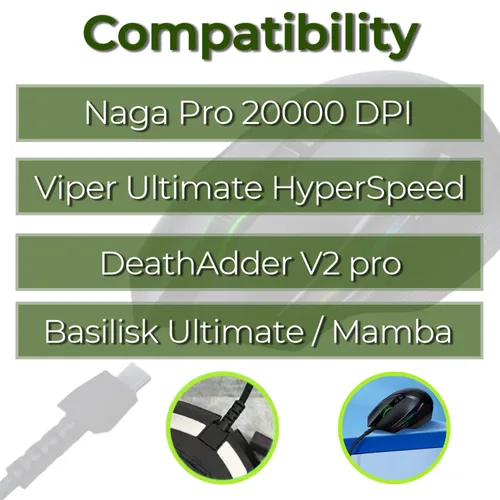 Vista 5 de Razer - Cable de carga USB compatible con Naga Pro, DeathAdder V2 Pro, Viper Ultimate, Basilisk Ultimate, Hyperspeed Lightest Cyberpunk 2077, cable