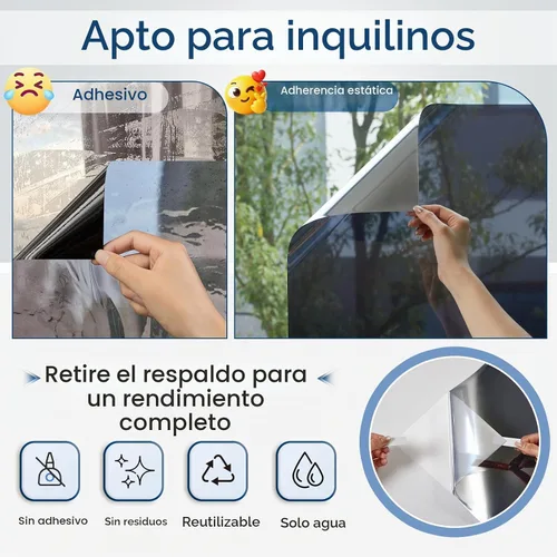 Vista 6 de Coavas Película de privacidad unidireccional para ventana, control de calor Negro y plateado