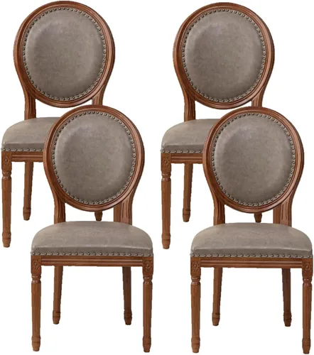 Vista 10 de Juego de sillas de comedor de madera 1/2/4, sillas de cocina tapizadas con asiento de cuero, silla de comedor rústica, silla lateral sin brazos