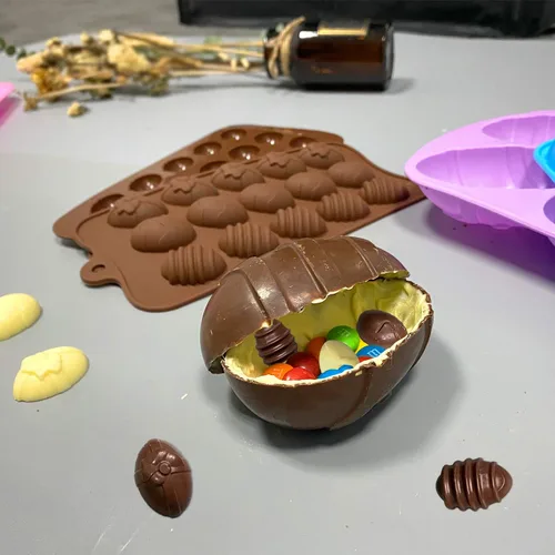 Vista 5 de Moldes de chocolate para huevos de Pascua, silicona, grandes y pequeños, 5 patrones, huevos de chocolate y pasteles de bricolaje