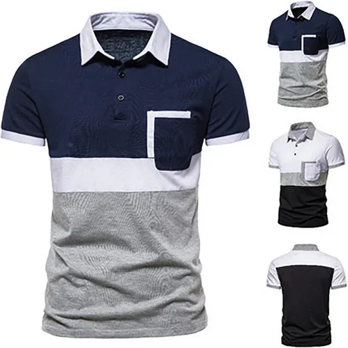 Vista 2 de Polo para hombre, para verano, con bolsillo, solapa, botón, manga corta, para hombre