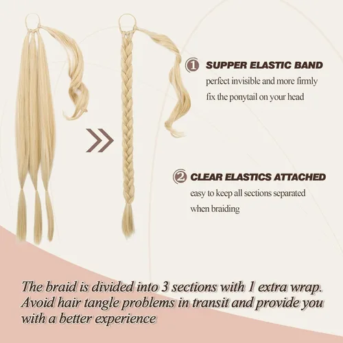 Vista 2 de Barsdar Extensión de 26 Pulgadas de Cola de Caballo Trenzada Larga con Banda Elástica - Extensiones de Cabello en Cola de Caballo Recta y Elegante