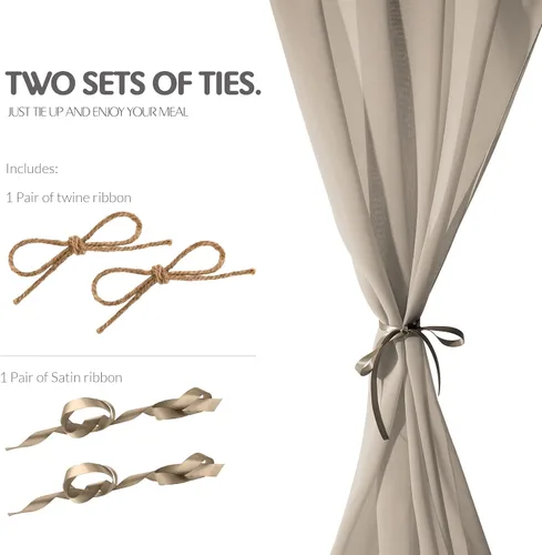 Vista 5 de Camino de mesa de gasa de tacto sedoso con dos estilos de lazos de cinta, camino de mesa beige arenoso, camino de mesa de boda de 29 x 120 pulgadas