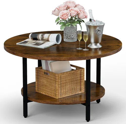 Vista 12 de Mesa de Café FAMIDGE, Mesas de Café de 23.6" para Sala de Estar, Mesa de Café Redonda con Marco de Metal, Mesa de Piso para Sentarse en el Suelo