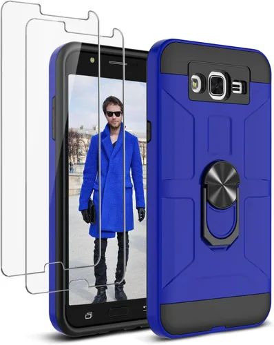 Vista 2 de Jeylly Galaxy J7 - Funda con soporte, color azul Compatible with Magnetic Car Mount, 2 X Screen Protector included, Military Grade Impact