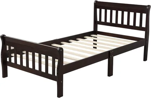 Vista 4 de Harper & Bright Designs Cama de madera tamaño individual moderna para niños, base de cama individual con cabecero y soporte de listones de madera