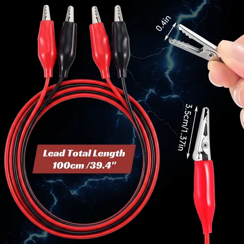 Vista 2 de EBOOT 4 pinzas de cocodrilo eléctricas, cables de prueba de 40 pulgadas con clips de cocodrilo, cables de puente de doble extremo para pruebas