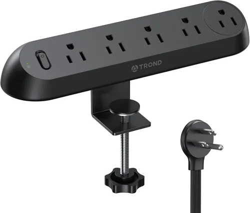 Vista 11 de TROND Regleta de alimentación con abrazadera de escritorio USB C PD 20 W, protector de sobretensiones con 4 salidas de CA, 4 puertos USB, cable