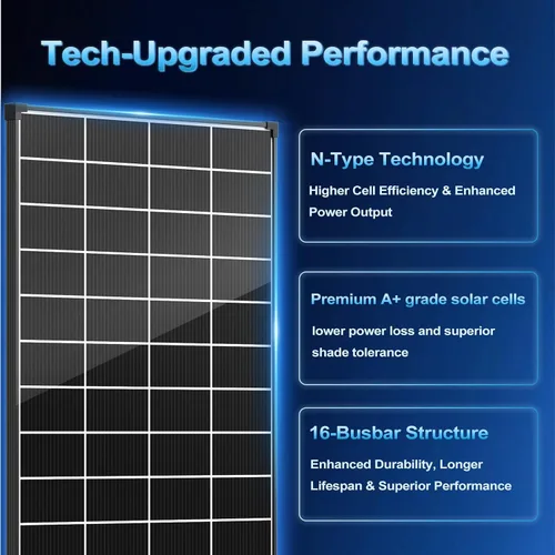 Vista 9 de Paneles solares de 200 W, biacial tipo N 16BB, panel solar monocristalino de 25.6%, módulo fotovoltaico de alta eficiencia, IP68 compacto para clase