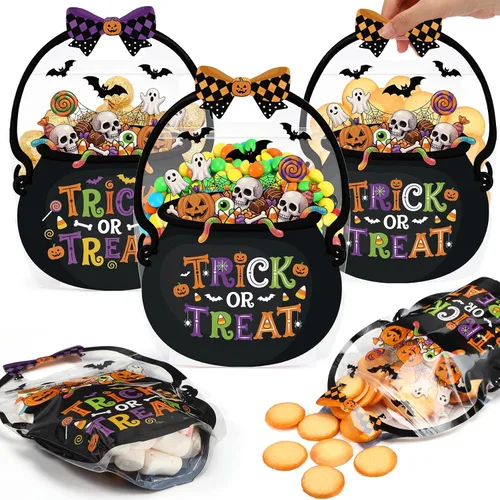 Vista 16 de Fuutreo 50 bolsas de regalo de Halloween con asas, plástico de esqueleto