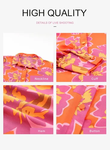 Vista 7 de EVALESS Blusas con botones para mujer, blusas de manga larga con estampado de moda 2023