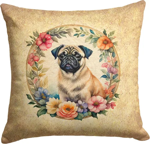 Vista 155 de Caroline's Treasures DAC2072PW1414 Affenpinscher and Flowers - Almohada decorativa de tela, lavable a máquina, para interiores y exteriores