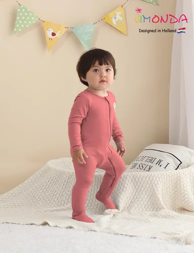 Vista 15 de Jimonda Pijama de bambú para bebé, unisex, para niños y niñas, de una pieza, manga larga, cierre de cremallera de 2 vías, mameluco