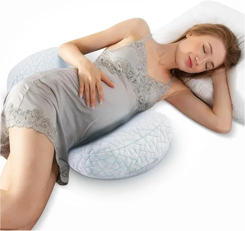 Vista 8 de Almohada de embarazo refrescante para dormir, desmontable y ajustable, almohada de maternidad de apoyo de doble cara, agradable a la piel