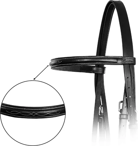 Vista 6 de Exion Hunter - Brida inglesa con riegas con cordones, brida inglesa cosida de lujo Brida de cuero de primera calidad con herrajes de acero