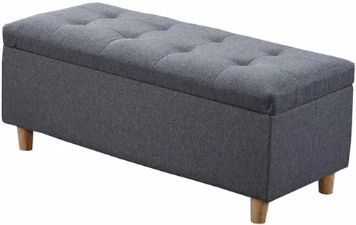 Vista 13 de Caja de almacenamiento plegable otomana rectangular con barra de metal, tela de lino de algodón transpirable, cojín grueso para dormitorio, taburete