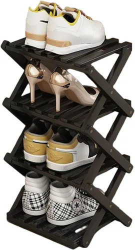 Vista 10 de YYW Zapatero de bambú para entrada, estantes de zapatos de pie libre, estante de armario, organizador vertical plegable de almacenamiento de zapatos