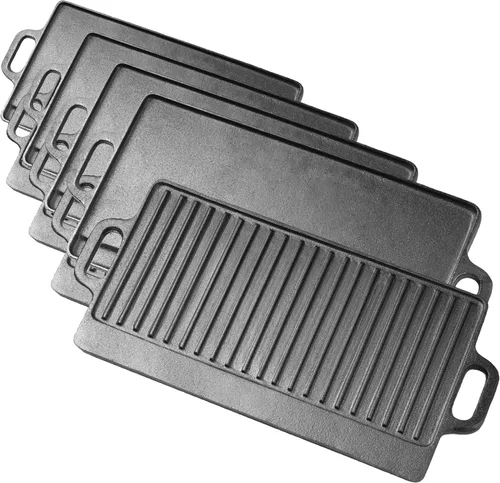 Vista 7 de ProSource Griddle de la parrilla de hierro fundido de doble quemador profesional de servicio pesado profesional, negro
