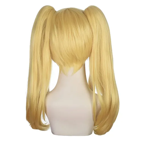 Vista 4 de FANNICA Kakegurui Peluca larga recta dorada con doble cola de caballo para anime Meari Saotome Cosplay Halloween