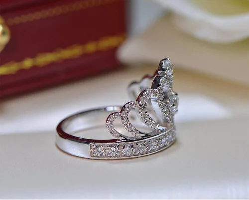 Vista 5 de Tenfit, anillo corona de plata 925, con CZ incrustado de moda, bisutería de compromiso, anillo de boda, para mujer