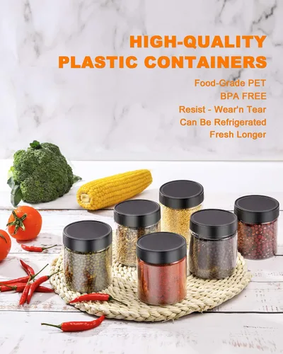 Vista 3 de Tarros de plástico con tapas, paquete de 30 recipientes de plástico redondos a prueba de fugas para despensa de cocina, ideales para almacenamiento